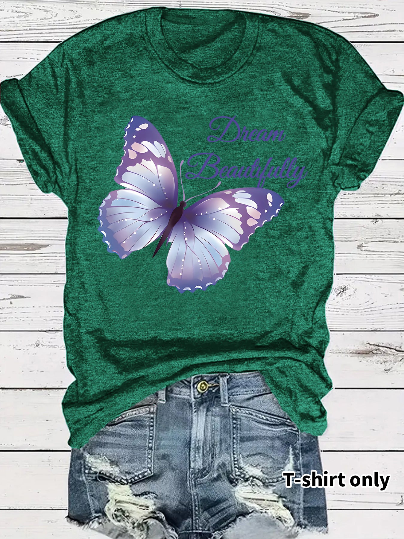 Round neck short sleeved women's T-shirt Dream butterfly print