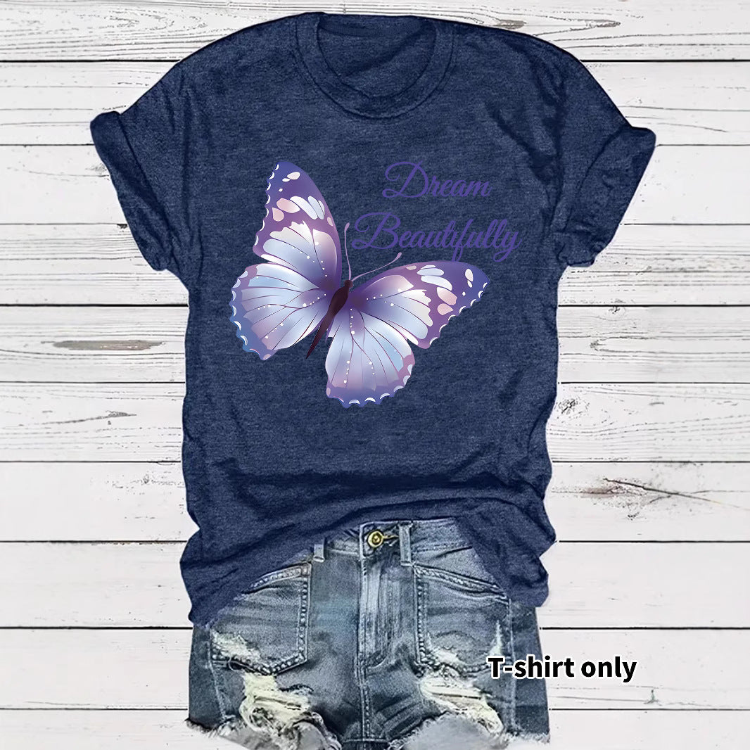 Round neck short sleeved women's T-shirt Dream butterfly print