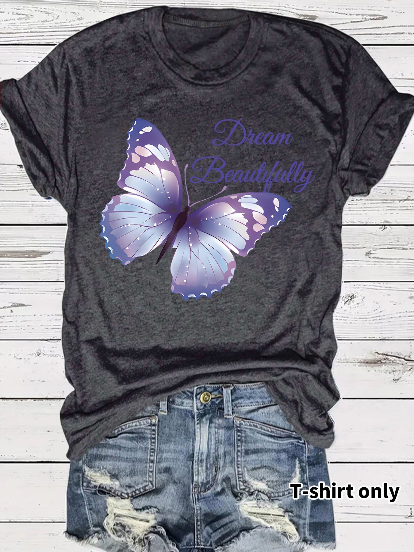 Round neck short sleeved women's T-shirt Dream butterfly print