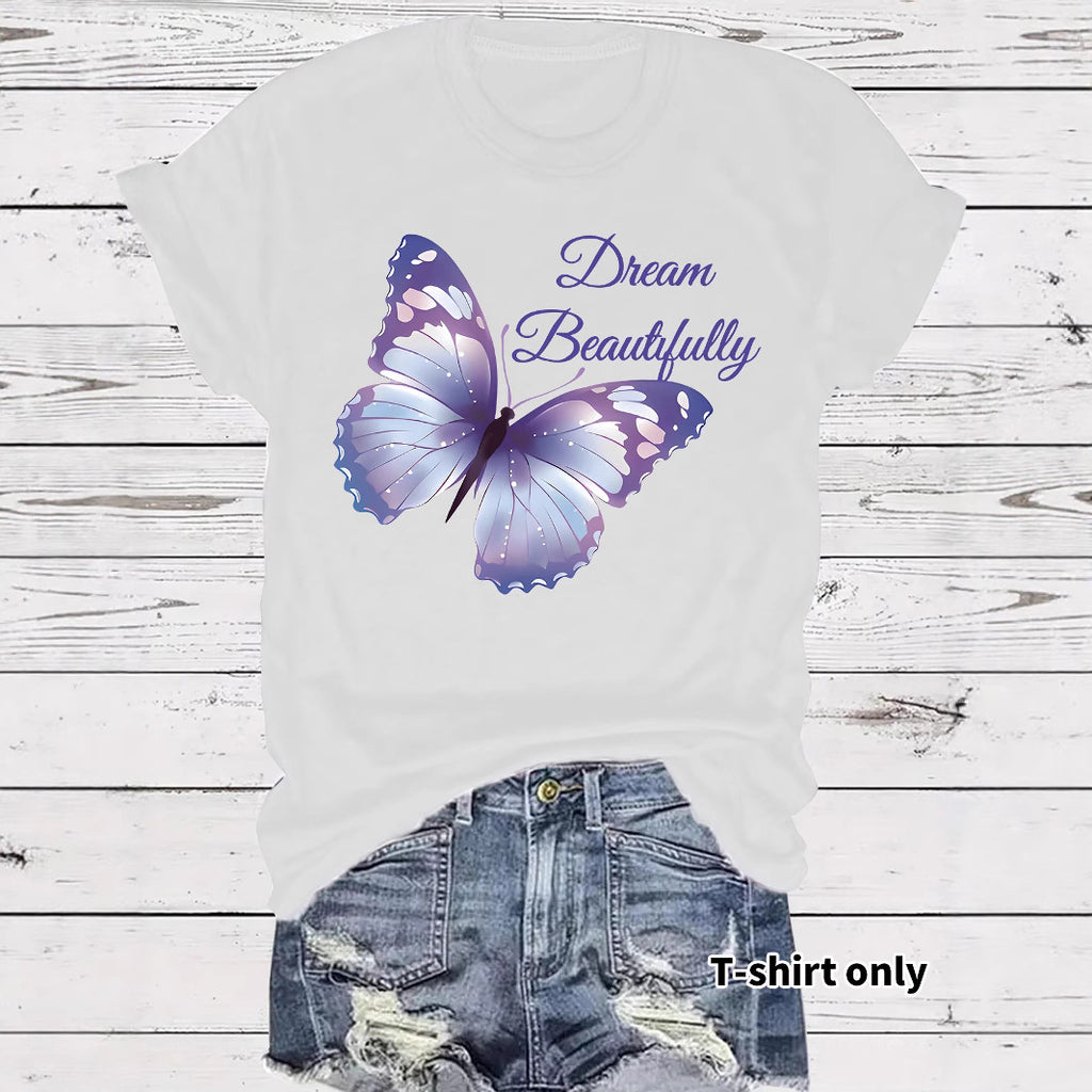 Round neck short sleeved women's T-shirt Dream butterfly print
