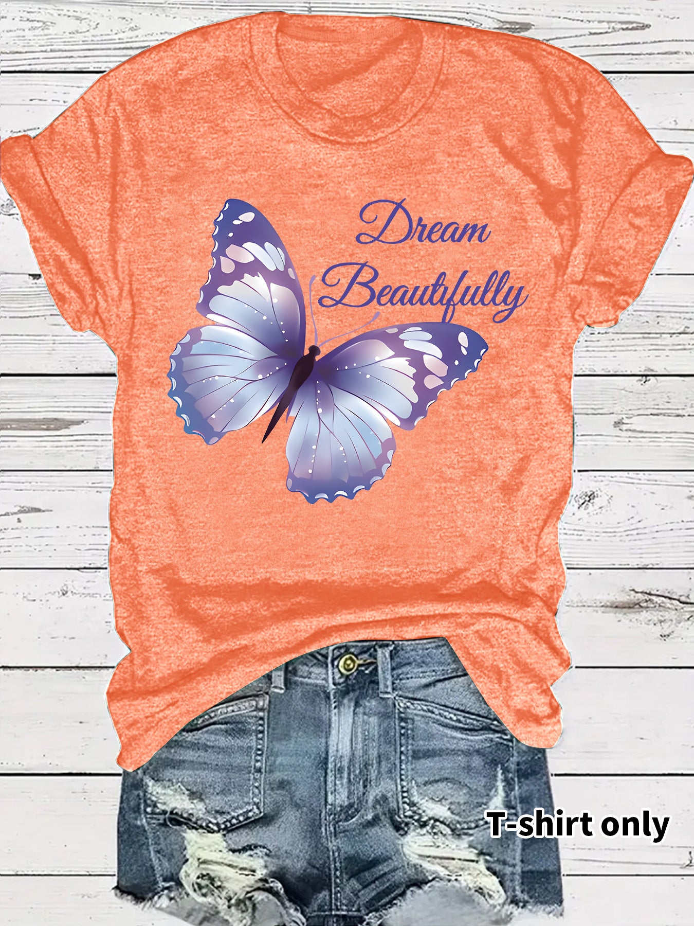 Round neck short sleeved women's T-shirt Dream butterfly print
