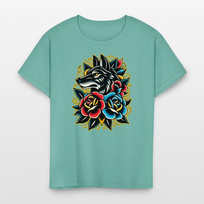 AI Traditional Wolf Head Crazy Cool Kids Design