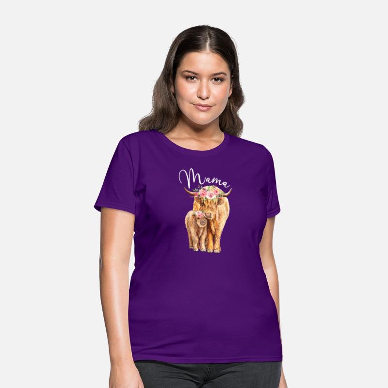 Mama Highland Cow With Baby Calf Floral Mothers